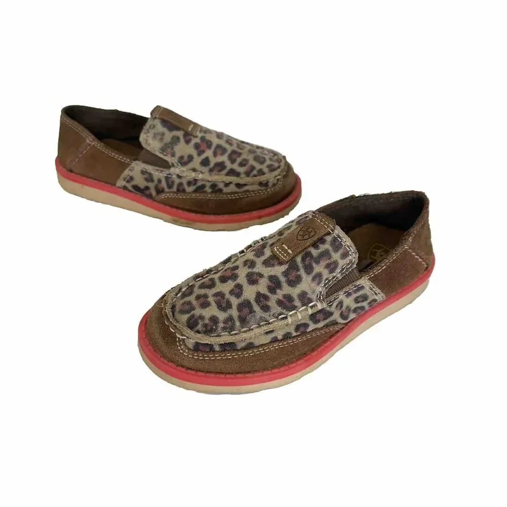 Girls‎ Kids Ariat Cruiser Pull On Brown Suede Leopard Aztec Shoes Size US 12.5